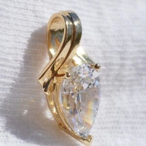 Gold  Asymmetrical Necklace with Clear CZ Gemstone